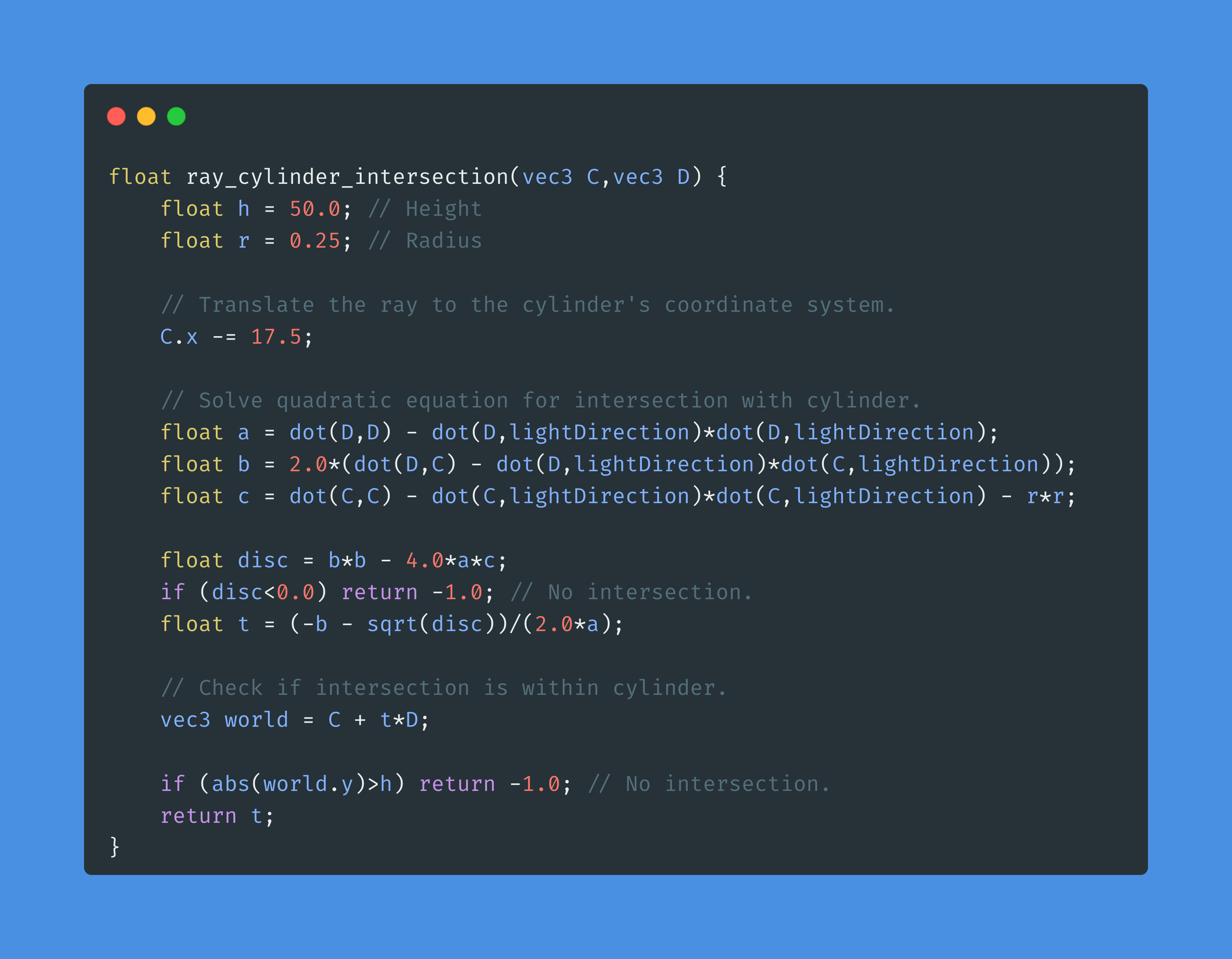 Project Code of Ray Cylinder Intersection